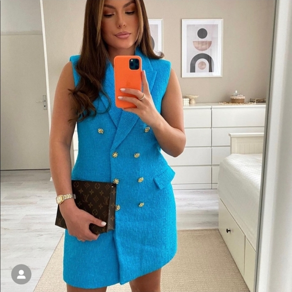 NWT Zara * Textured Tweed Vest Waistcoat Blazer Dress - Picture 2 of 15